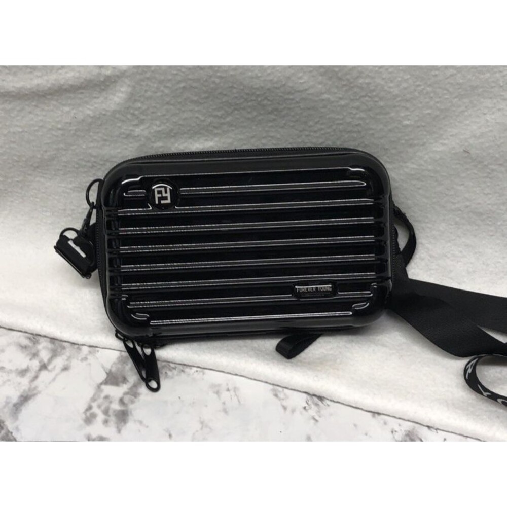 Forever Young Mini Suitcase Crossbody Purse Black Hard Shell Y2K Travel Wristlet